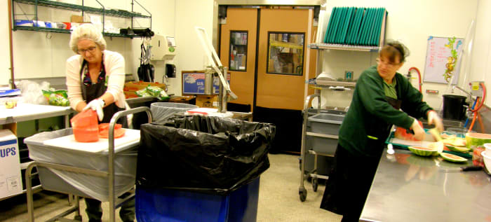 There was a watermelon competition between the two managers. In the center you can also see a Compost bin used to collect the food waste. It is collected by contracted company for composting.