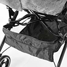 The basket at the bottom of this mini stroller is extremely good for additional storage. I use it for baby diapers and the occasional grocery bag.