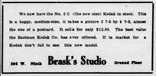 The ad features their new Kodak camera to make postcard sized photos. Southwestern Collegian (Winfield, Kansas) 07 Nov 1916, Tue • Page 2