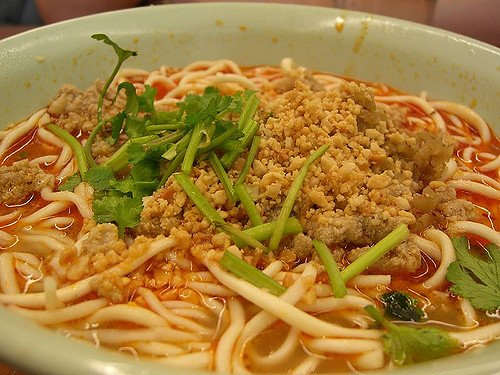 Spicy peanut noodles. The peanuts in this version of crushed, but you can chop some Virginia peanuts or use whole Spanish peanuts.