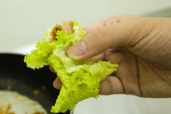 Make a small wrap with a perilla or lettuce leaf, meat, soybean paste, and sesame oil. A multitude of flavors in a single bite!