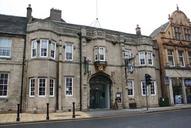 The Angel and Royal Hotel in Grantham, Lincolnshire, once a staging post on the Great North Road, today.