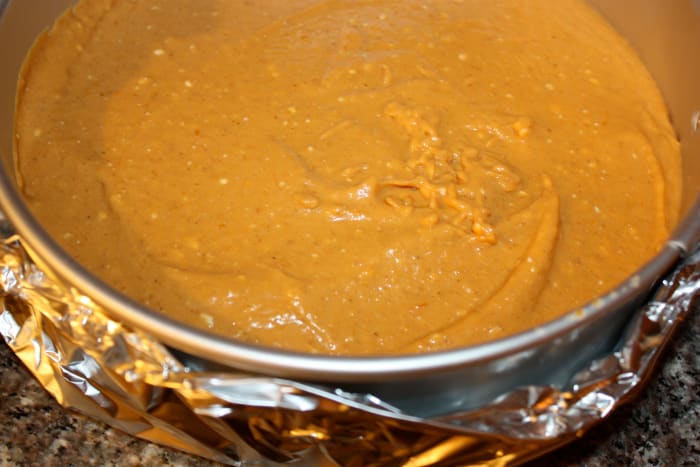 Pour cheesecake mix on top of crust and bake 40 - 45 minutes or until the outside is set and the center is still a little wobbly. Let cool slightly then place in the refrigerator for at least 3 hours or overnight.