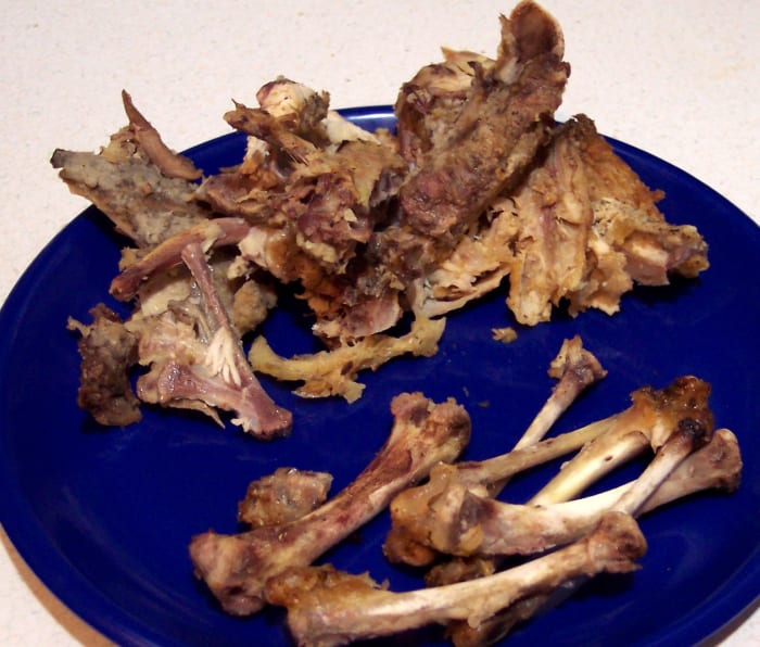 When using chicken or some other bird, you can save the bones from a roast to use. Or, you can cook specific cuts, remove the flesh, and then simmer the bones separately.