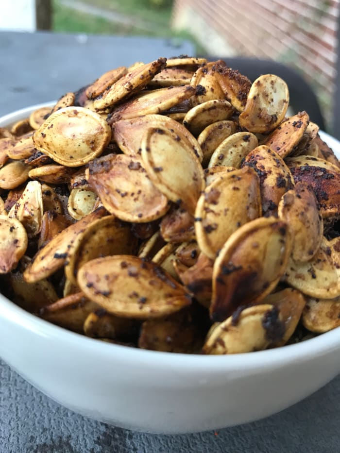 The fragrance is unmistakable - this is a dish that has kids showing up saying "Hey! Do I smell pumpkin seeds?" Although they last a couple days if covered, ours never make it that long.