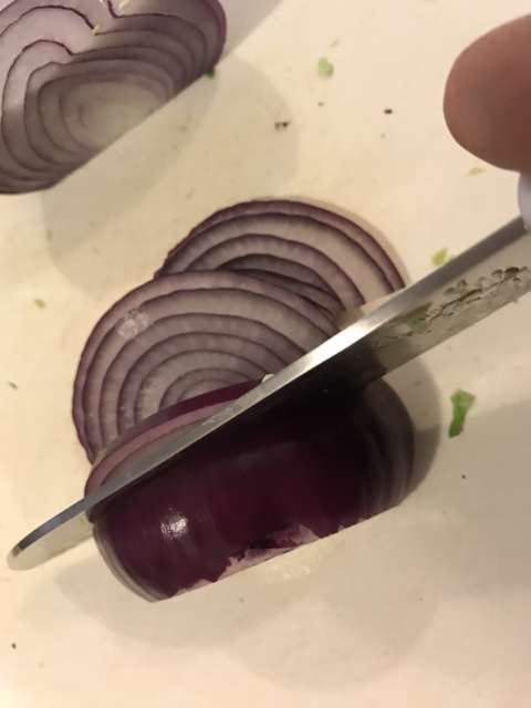 You can use white onion if you like, but I love the flavor of red onions, and in the finished dish, the color is really beautiful against the green Brussels sprouts.