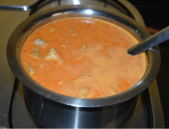 Step five: Turn on the heat. Bring the mixture to a boil while stirring occasionally. Next, simmer for about four minutes.