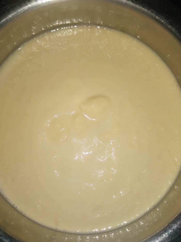 Blend it smooth with a consistency similar to dosa batter. Do not add water after the grinding is done. This makes your dosa crispy.