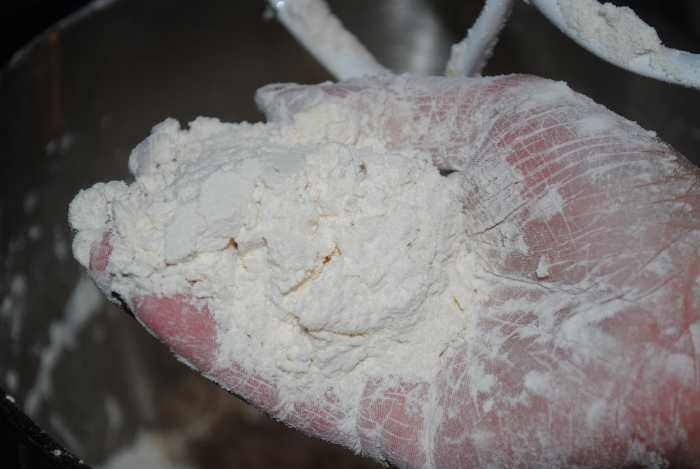 This is what your mixture should look like when the butter has been mixed in. It should be nice and crumbly.