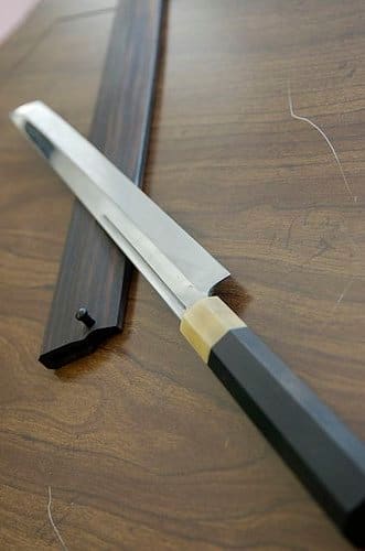 A Honyaki Knife (This One With an Ebony Handle) Is Difficult to Sharpen