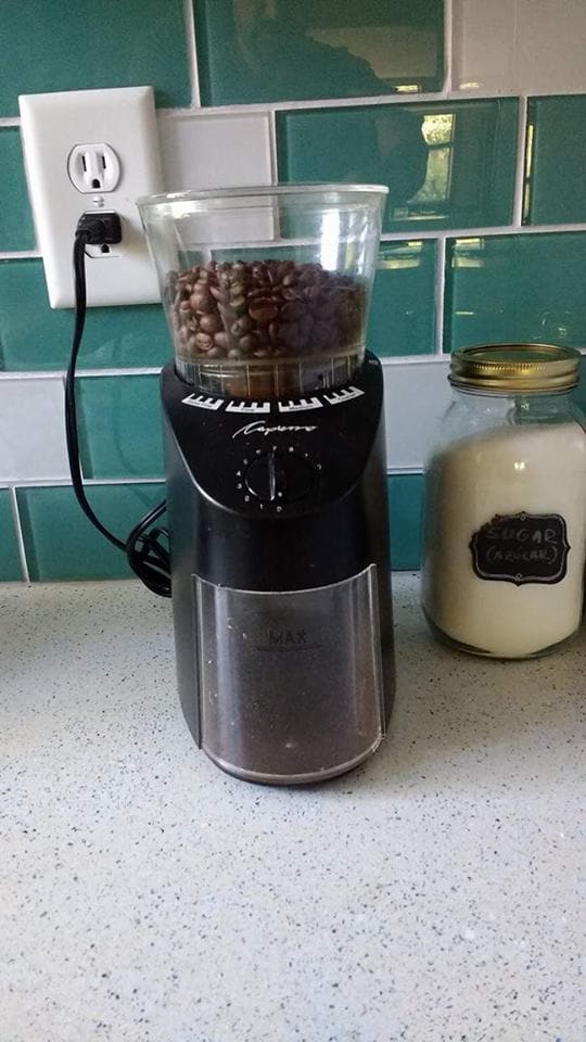 My Capresso burr grinder. Burr grinders are the best way to produce consistent sized grounds and maximum flavor, but any form of grinding is generally better than buying your coffee ready ground if you desire a full taste.