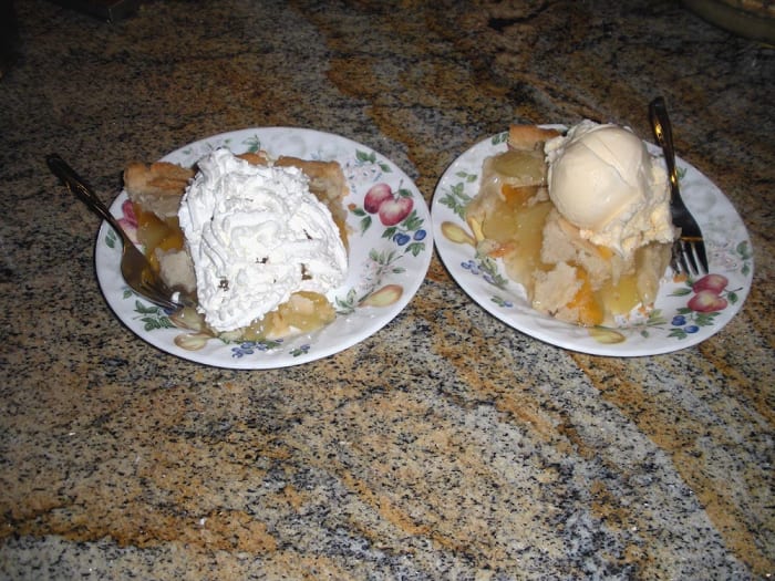Yum, yum! Served with whipped cream (left) and ice cream (right)