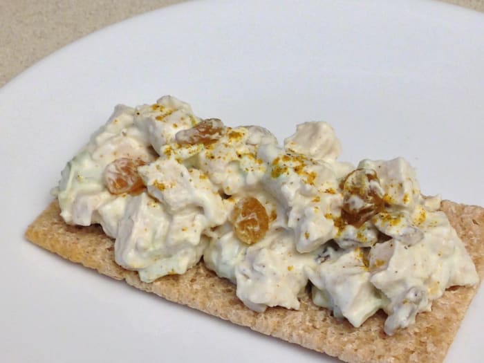 Turkey Salad with golden raisins, celery, curry powder, yogurt and leftover diced turkey