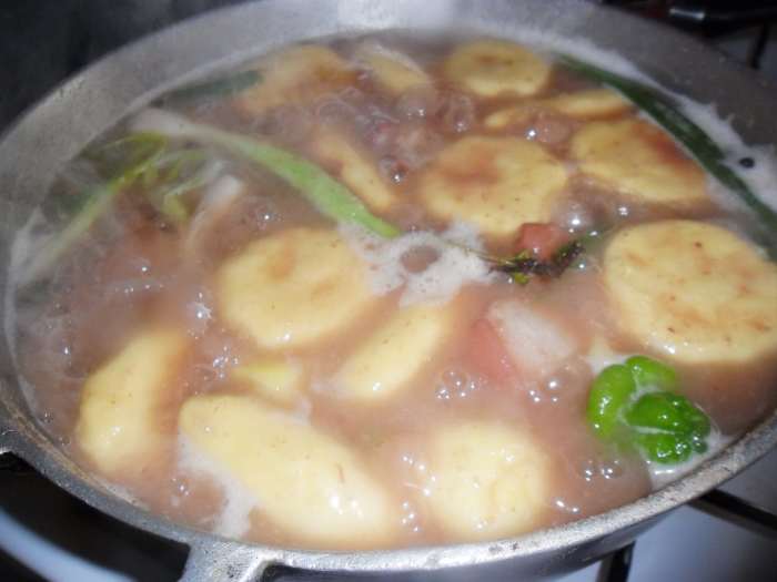 This is a pot of red pea soup that's being cooked. If you look closely, you will see the bubbles from the boiling soup!