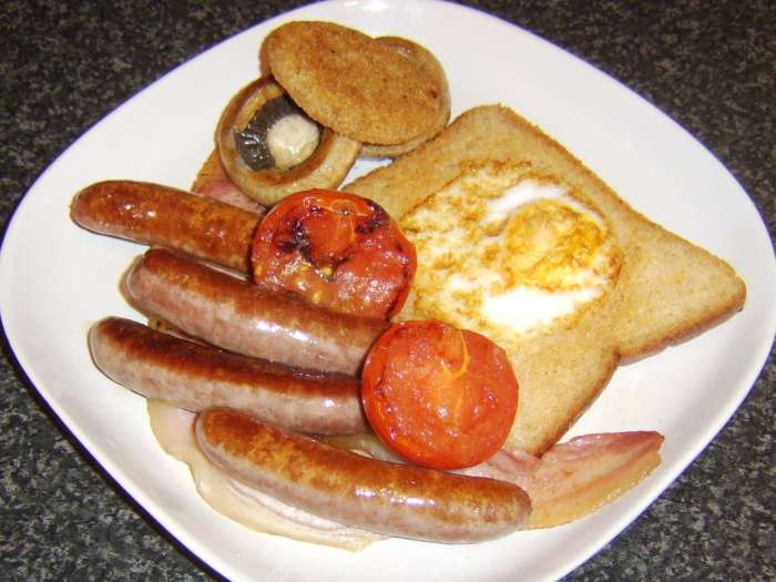 Sausage, bacon and egg is a hugely popular breakfast but in this instance the egg is a duck egg fried in a slice of bread