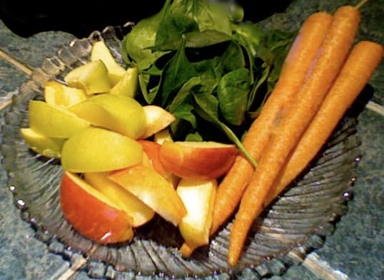 spinach, apples and carrots are a perfect blend for your juicer. Apples and carrots will help the juicer grab the spinach and will produce more nutritious juice.