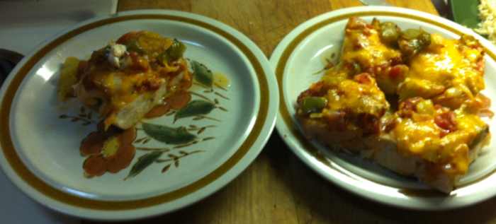 The chicken breasts while cooking fused together making the dish excellent to cut into portion sizes.
