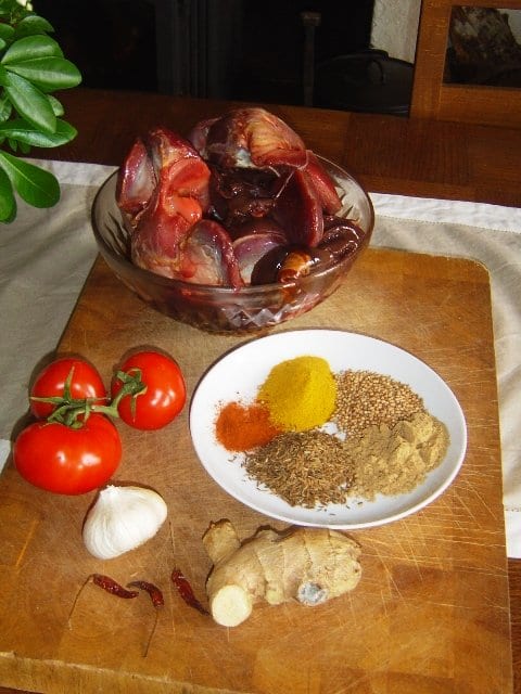 Chicken Gizzard Curry Ingredients: these are goose gizzards, chicken gizzards are much smaller