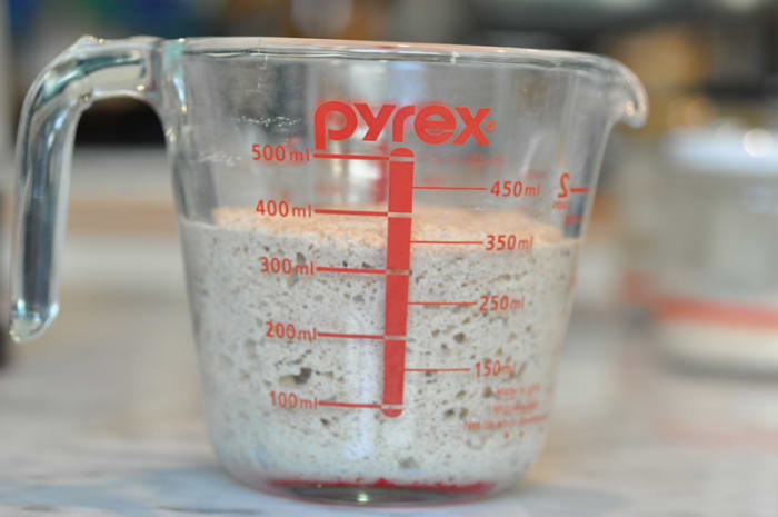 Barley/rye leaven. Interestingly, this leaven looks like curdled cake batter when fully risen. Image: © Siu Ling Hui