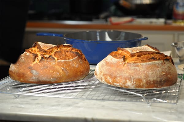 Loaves are baked in preheated cast iron casserole (with preheated lid) in very hot oven to create steam effect of baker's oven. Image: © Siu Ling Hui