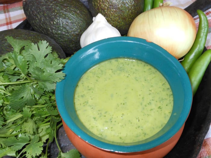 This avocado salsa has a variety of names: Guaca Salsa, Salsa de Aguacate and Avocado Hot Sauce.