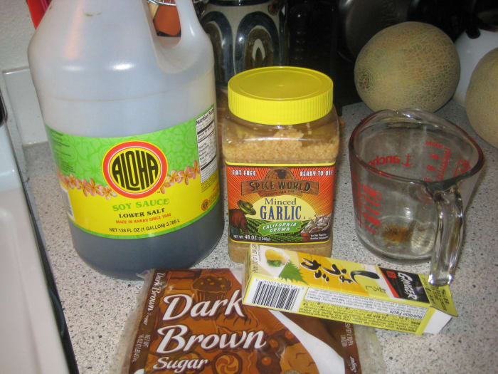 When considering what shoyu (soy-sauce) to use, remember one thing; Aloha shoyu sweet, Kikoman shoyu salty.