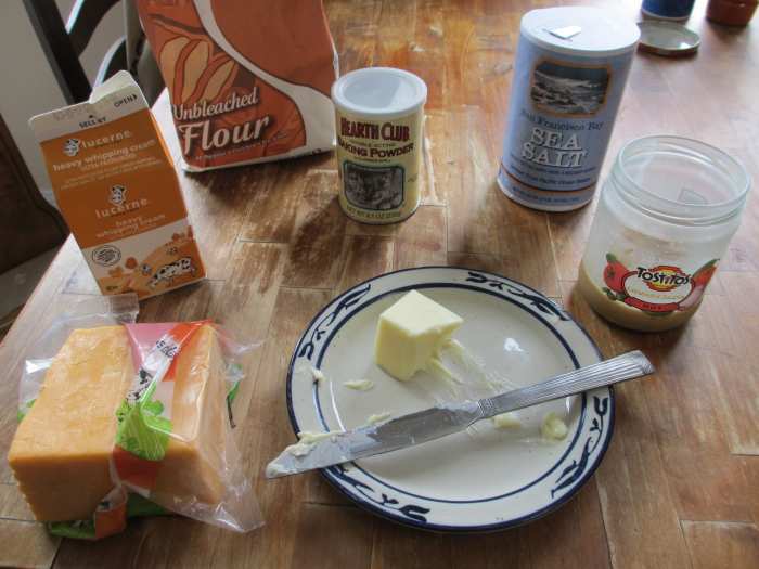 Ingredients you'll need. I was all out of buttermilk here, so I substituted heavy cream, but picking some up is well worth it.