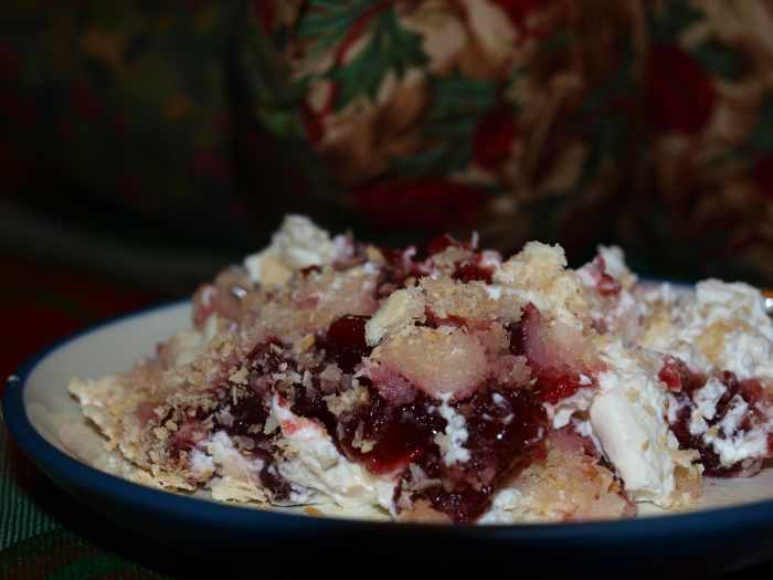 No holiday dessert table is complete without this beautiful Cranberry Dessert with Whipped Cream and Crackers!