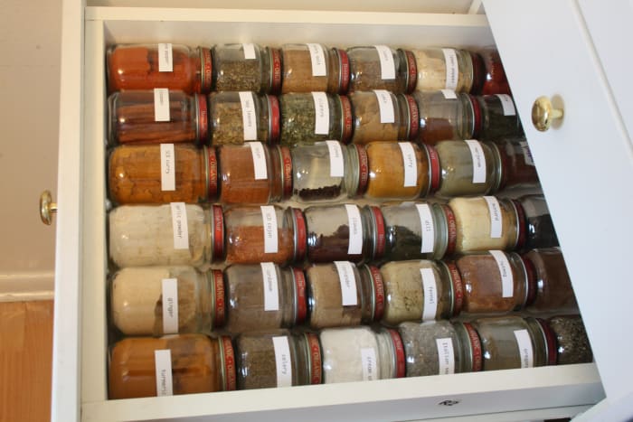 Baby food jars in a drawer