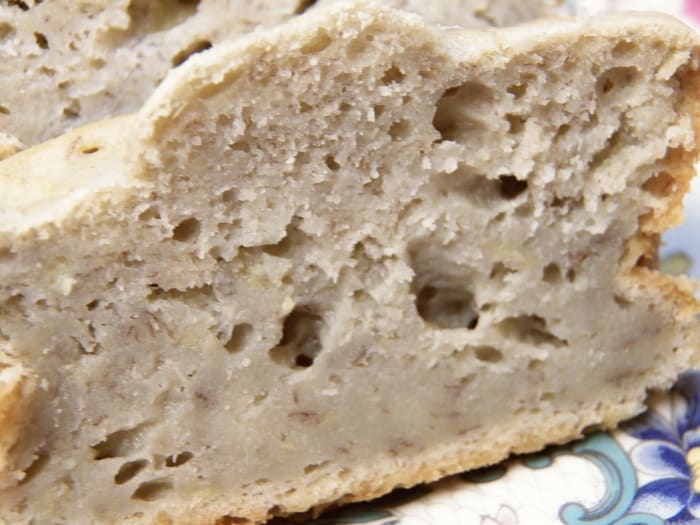 Sugar Free, Fat Free Banana Bread Slice. You can see it is dense, especially at the bottom. However it was very moist and tasted a lot like my full fat, full sugar recipe.