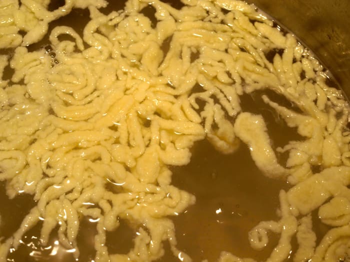 Once all the noodles have come to the top, they are ready to be removed from the boiling water.