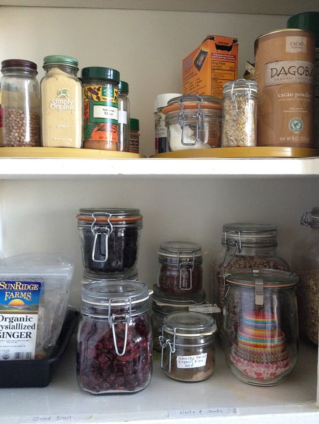Raisins and dried cranberries stay moist, walnuts and almonds stay crisp, spices hold their fragrance, and I can always find the right cupcake liners using these versatile jars