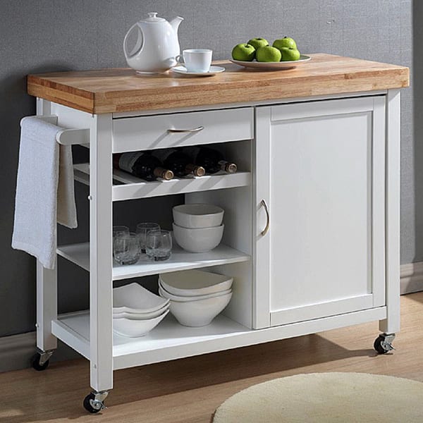 A kitchen cart provides the prep and storage space that you need and can be moved out of the way for entertaining.