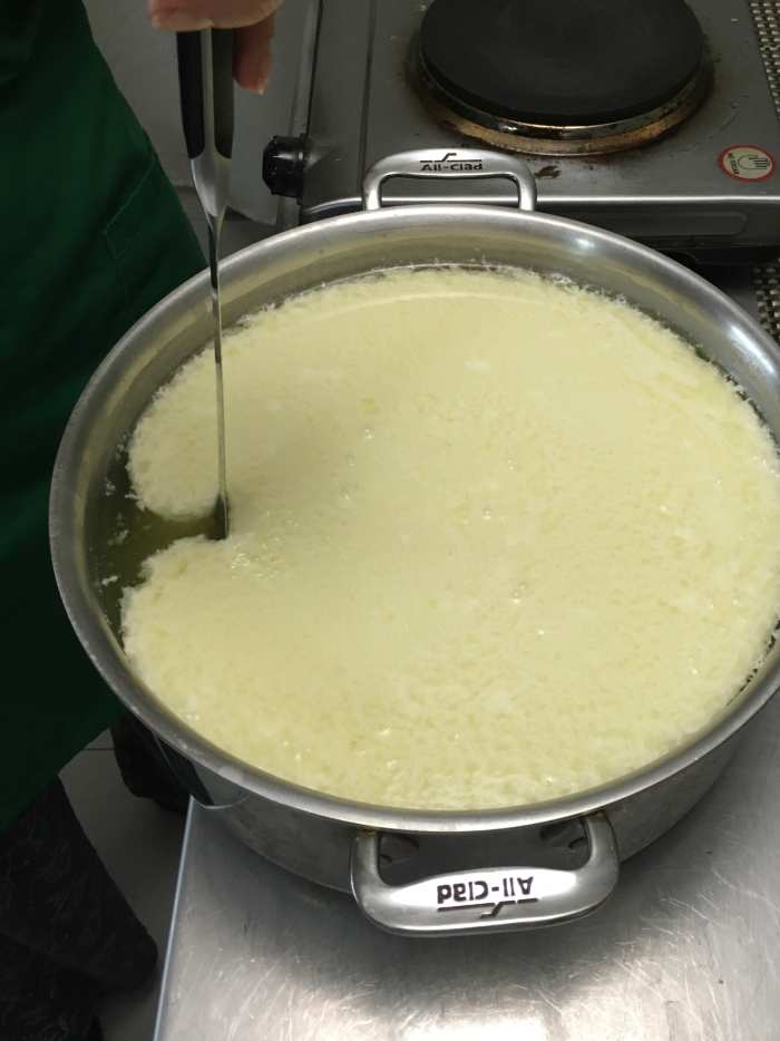 Let the milk rest for 5-20 minutes, or until it has thickened. It will look similar to yogurt, with the whey separating from the curd.