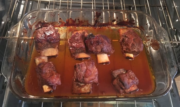 This is how the short ribs should look once the tinfoil has been removed. Allow 30 more minutes to cook.