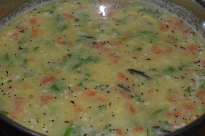 Step ten: Boil the mix for a minute. Add enough water to bring it to soup consistency. Boil for 3-4 minutes. Add salt, if needed.