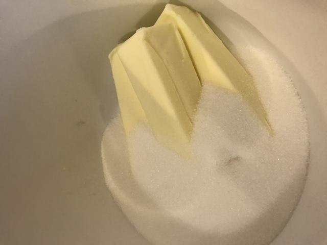 Start by creaming together the butter and sugar. This is the creaming method, and is the technique that starts off many baking recipes - including many cakes and cookies. Use room temperature butter, and get it nice and fluffy.
