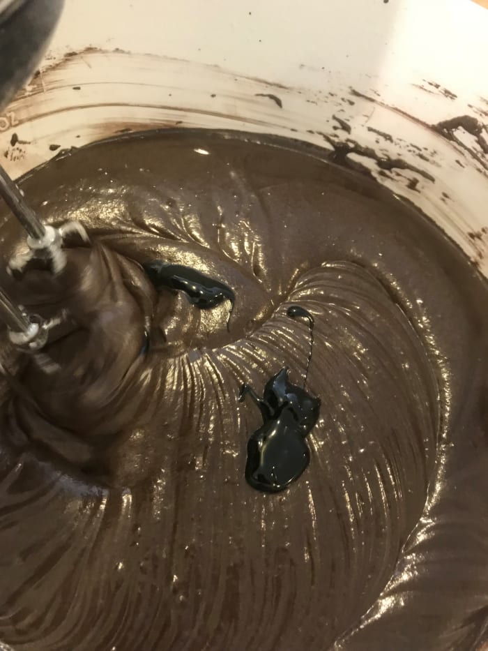 While not strictly necessary to the cake, the food coloring does give the final cake a gorgeous, rich, dark color. I use the gel type of food coloring, and I really like the results.
