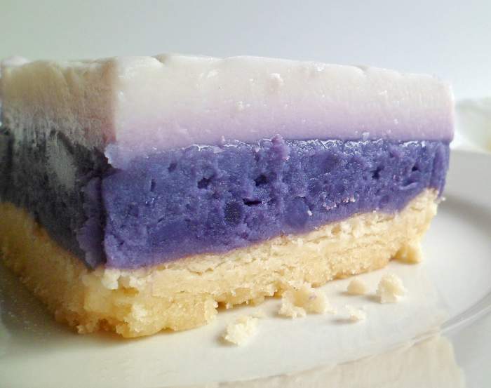 Sweet potato haupia pie is the perfect marriage of purple sweet potato, haupia and macadamia nut.