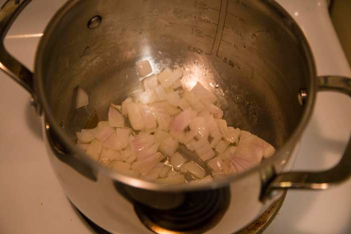 Here I'm browning the onions in our little soup pot. It's great not having to do fractions on all the ingredients to make a smaller amount!