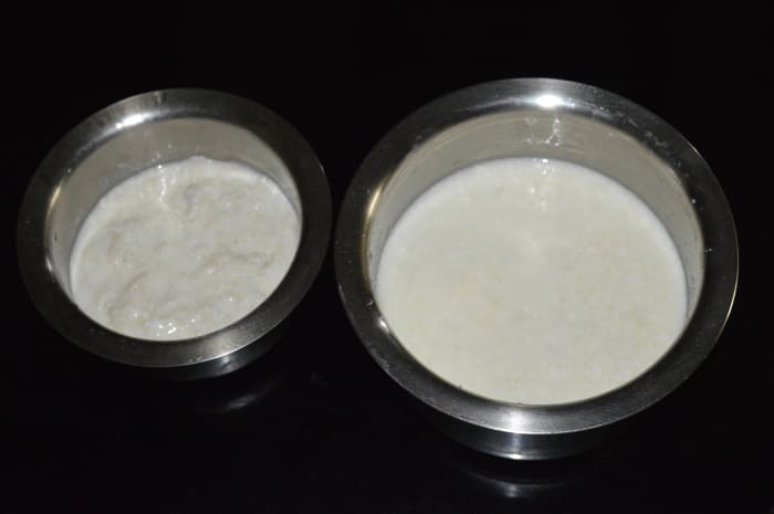 Step two: Soak flattened rice (poha) and rice rava separately in one cup each of curds. Set aside for 15 to 20 minutes.