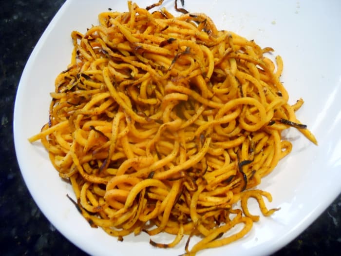 Swoodles - Sauteed in butter over medium heat for 10 minutes with a dash of cinnamon and a pinch of salt, I finished the swoodles by tossing them in a tablespoon of maple syrup.