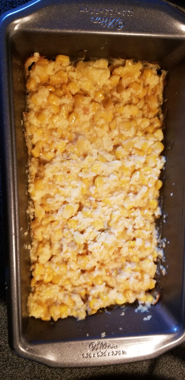 Stir corn pudding. Add an additional 2 teaspoons of granulated sugar, mixing well. Bake for another 30 minutes.