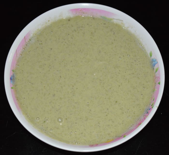 Step three: Transfer the batter to a bowl. Add water to adjust the consistency. Set aside for 2 to 3 hours. This will help to make naturally soft pancakes. There's no need to ferment the batter.