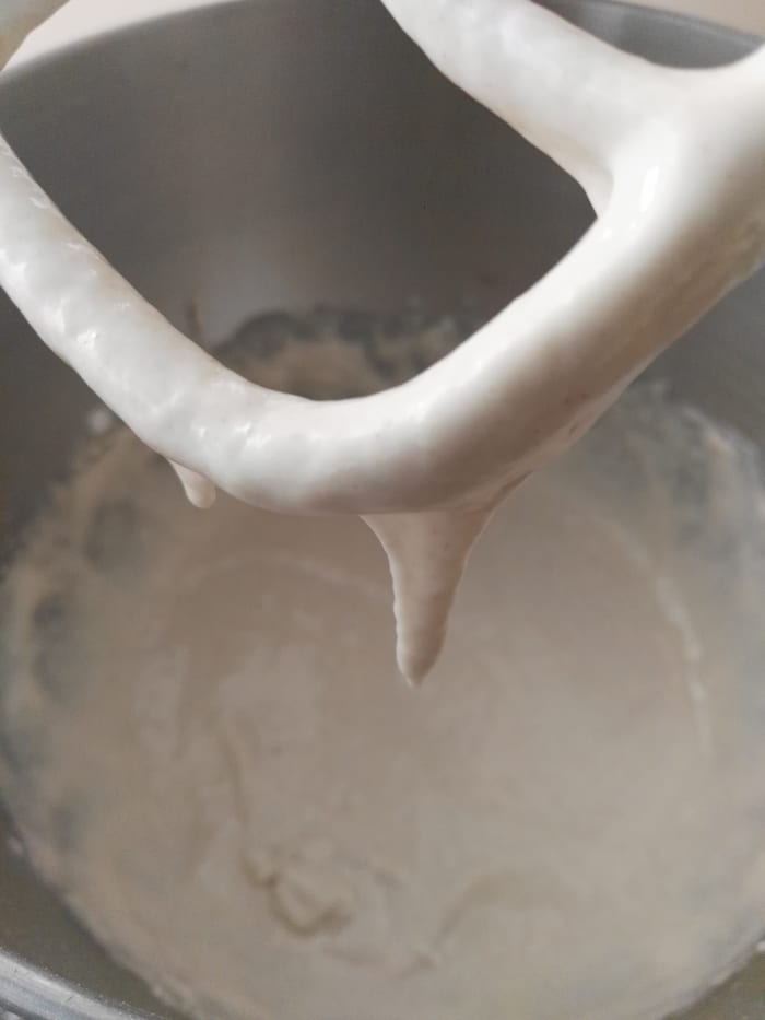 Mix to a smooth batter. It should be thick enough to just drip off like a wallpaper paste.