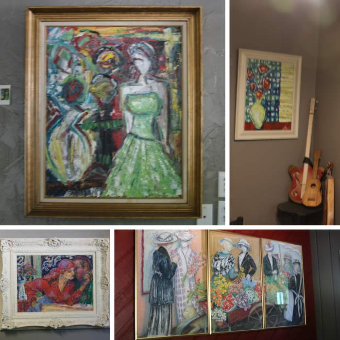 A collection of artwork that was displayed at Brew Coffeehouse during our visit.