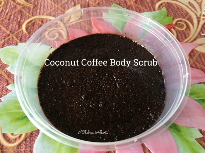 I made this coconut coffee body scrub. This scrub is wonderful for making my skin feel smooth.