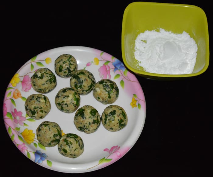 Step four: Divide the dough into 10 equal portions. Shape each portion into a ball. Roll each of them in all-purpose flour.