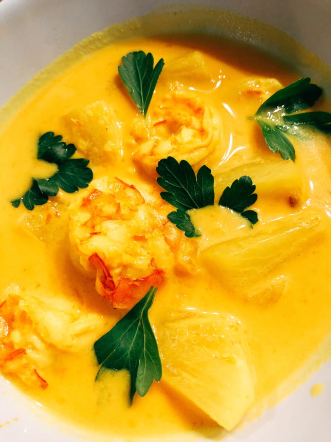 The flavors of the pineapple, lemongrass, coconut milk, turmeric, dried chilies, and galangal are perfect.