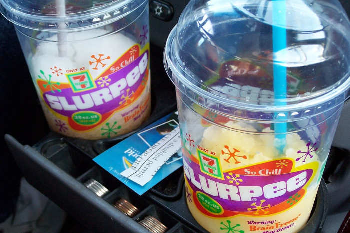 A crushed ice frozen soft drink has many different names; Slurpy, Slurpee, Squishy, Squishee, Brain Freezer, Slushy, and ICEE.